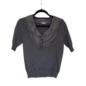 MIU MIU Vintage Sweater / Blouse w Short Sleeves Scoop Neck and Button Up Collar